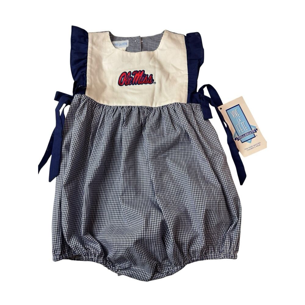 NWT 24 Months 24M Vive La Fete Ole Miss Mississippi Bubble Romper Smocked Navy